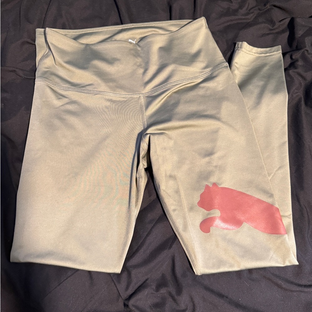 Puma Olive Leggings with Red puma Accent